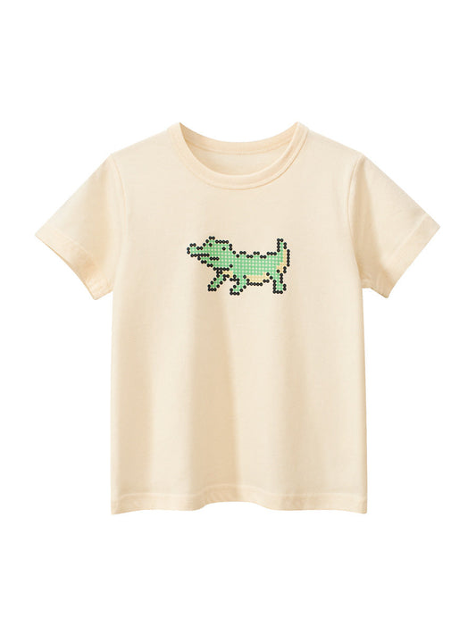 Boys’ Cartoon Pixel Crocodile Pattern T-Shirt In European And American Style-0