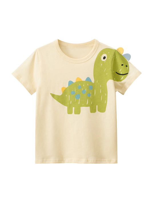 Boys’ Cartoon Dinosaur Print T-Shirt In European And American Style-0