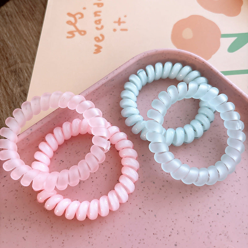 Sweet And Refreshing Matte Telephone Cord Style Hair Tie With High Elasticity  Set-0