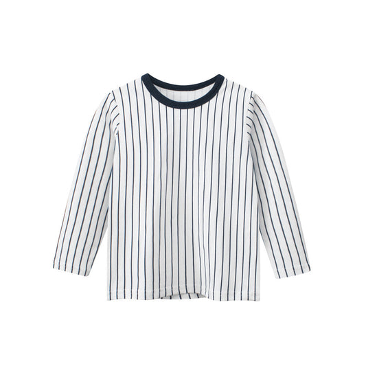 Baby Kids Boys Vertical Stripes Round Neck Long Sleeves Top-0