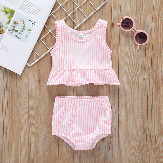 Baby Girl Striped Graphic Ruffle Tops Combo Shorts 1-Pieces Swimsuit-0