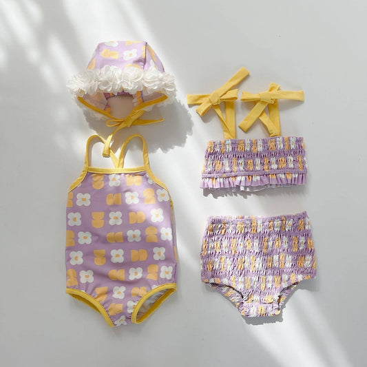 Baby Girl Flower Pattern Fashion Swimwear Sets-0