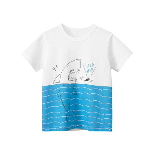 Baby Boy Dolpin Pattern Crewneck Short Sleeve T-Shirt-0