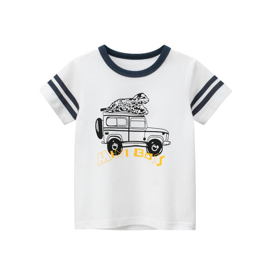Baby Boy Cartoon Print Pattern Color Matching Design College Style T-Shirt In Summer-0