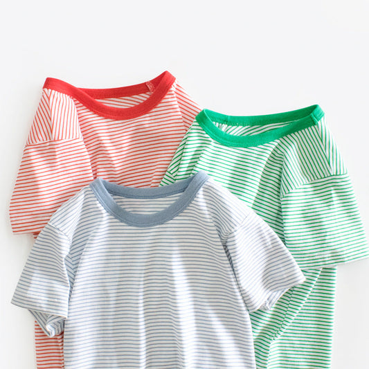 Baby Striped Pattern Casual Round Neck T Shirt Outfits-0